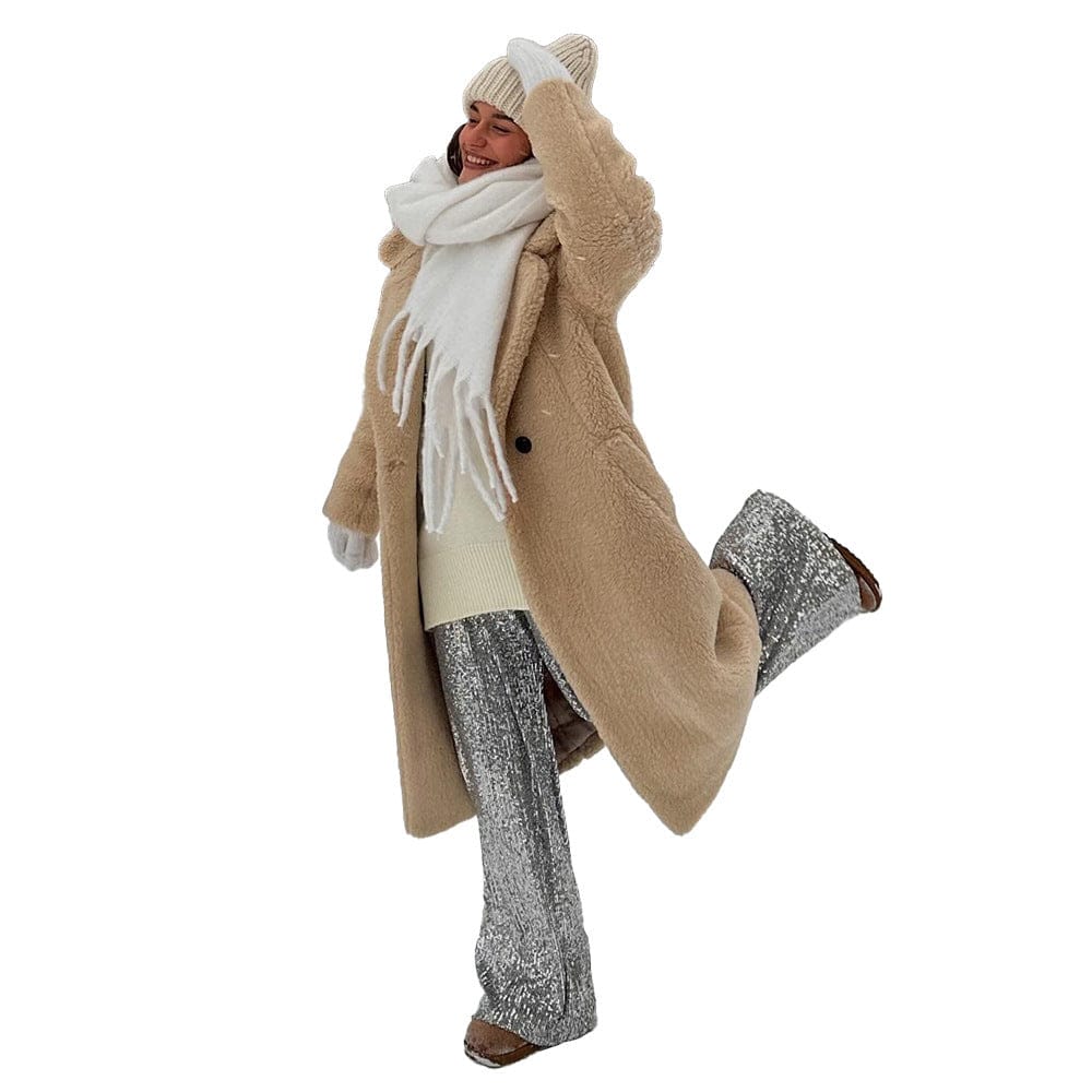 Women's Polyester Long Button Cashmere Coat - MyStylz