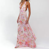 Floral Print Halter Maxi Bodycon Dress