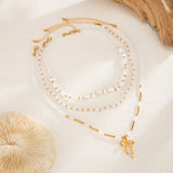 Beaded Clavicle Chain Wind Bow Pendant Necklace