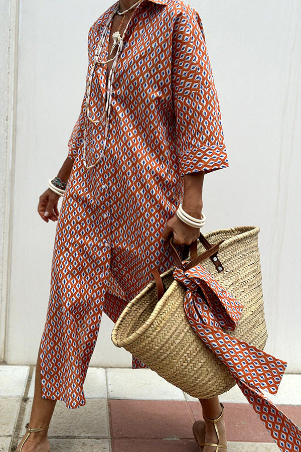 Striped Shirt Dress With Belt Fashion Half-sleeved Lapel Button