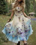 Gradient Lavender Floral Print Linen Maxi Dress