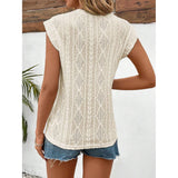 Eyelet Round Neck Cap Sleeve Top