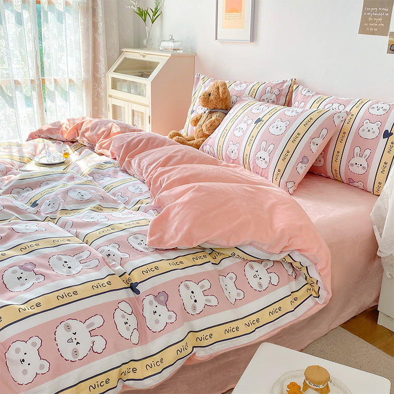 Milk Velvet Four-piece Cotton Single-sided Bed Sheets