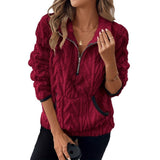Contrast Color Half-open Collar Plush Women's Sweater