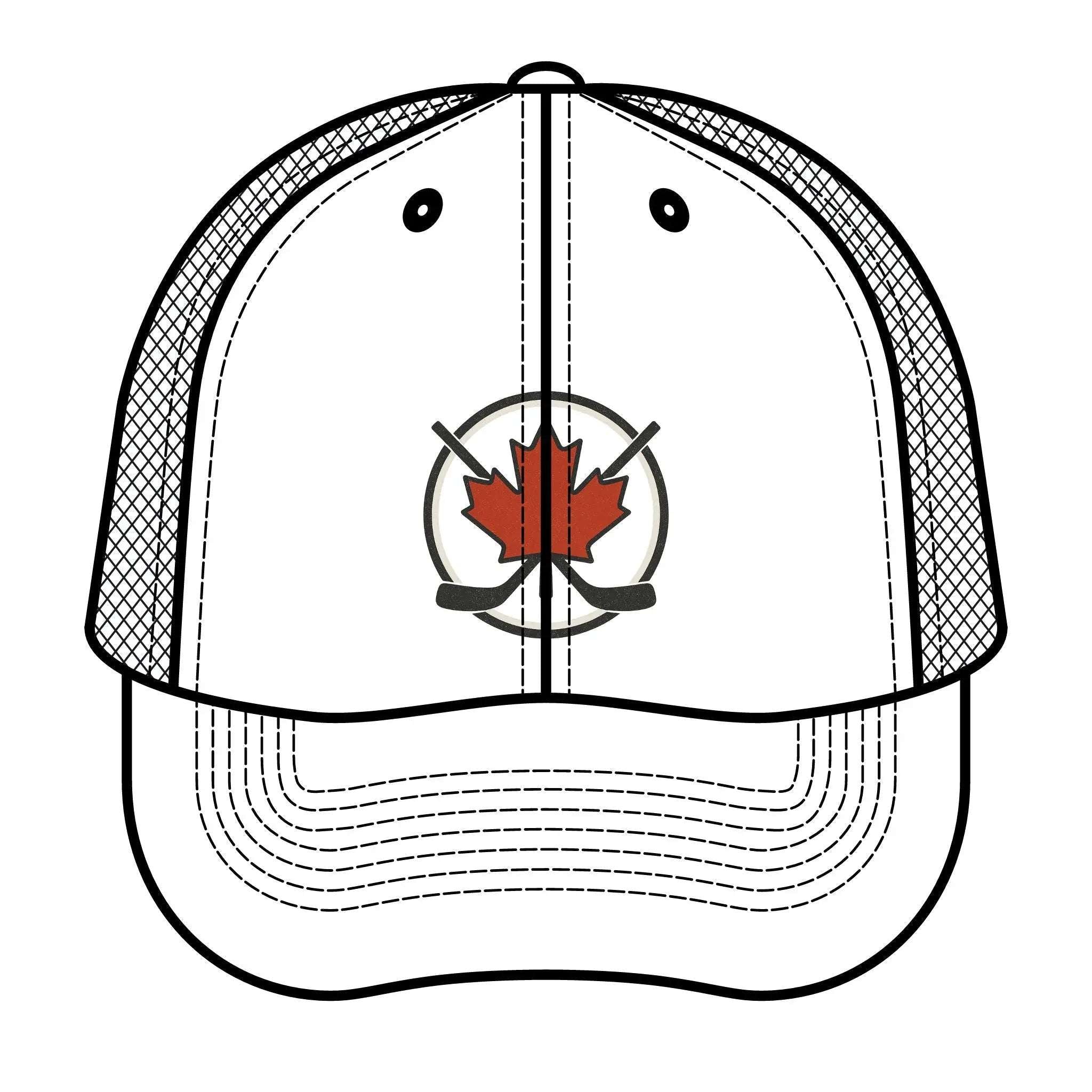 Maple Stick Hockey Hat Canadian Maple Leaf Cap with Crossed Hockey Sticks - Premium Snapback Trucker Hat - Canada Pride Baseball Cap