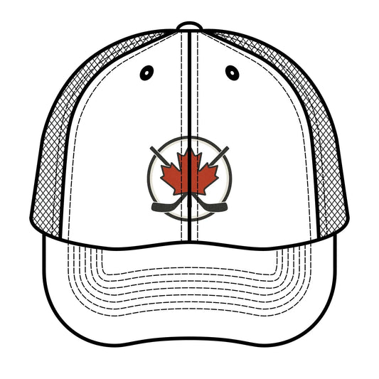 Maple Stick Hockey Hat Canadian Maple Leaf Cap with Crossed Hockey Sticks - Premium Snapback Trucker Hat - Canada Pride Baseball Cap