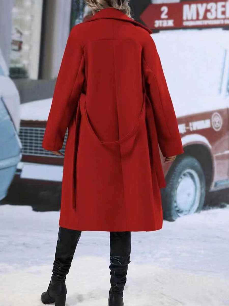 Trench Coat With Belt Winter Fashion Solid Color Long Jacket Outwear Women Clothing