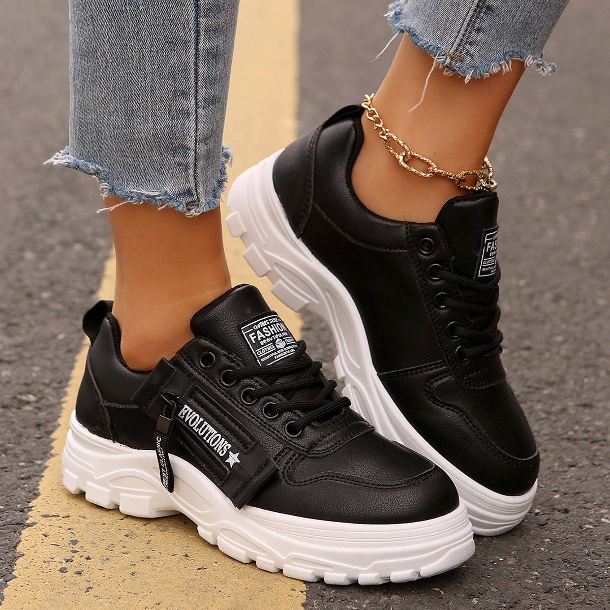 Women Shoes - Thick-soled Round-Toe Casual Women Sneakers
