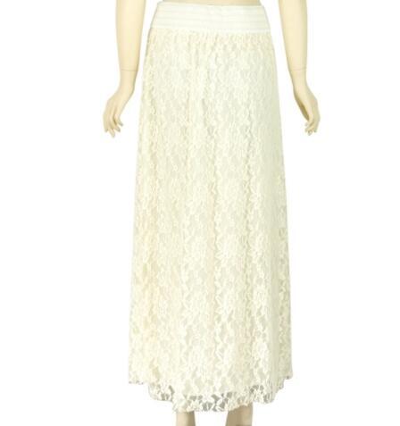 Pleated Solid Mesh Lace Layered Gypsy Boho Summer Long Maxi Skirt