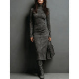 Turtleneck Long-sleeved Dress Fashion Sexy Slim-fitting Bodycon Long Dresses Women's Clothing