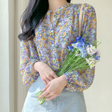 Women's Floral Chiffon Top Long Sleeve Shirt