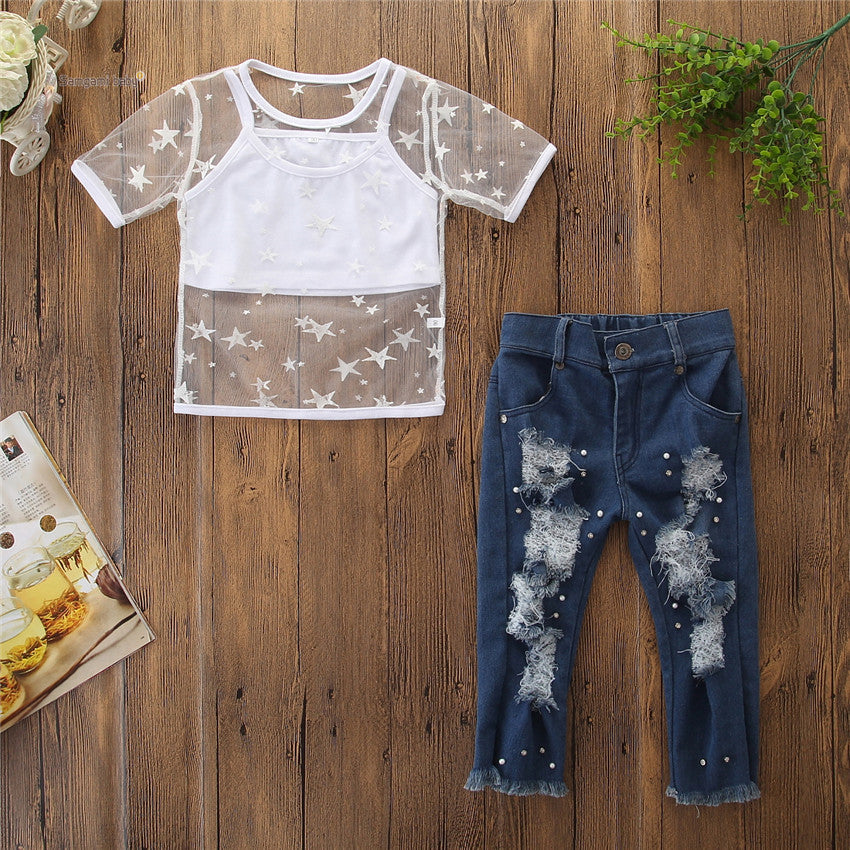 Girls Short Sleeve Star Clothing Set
