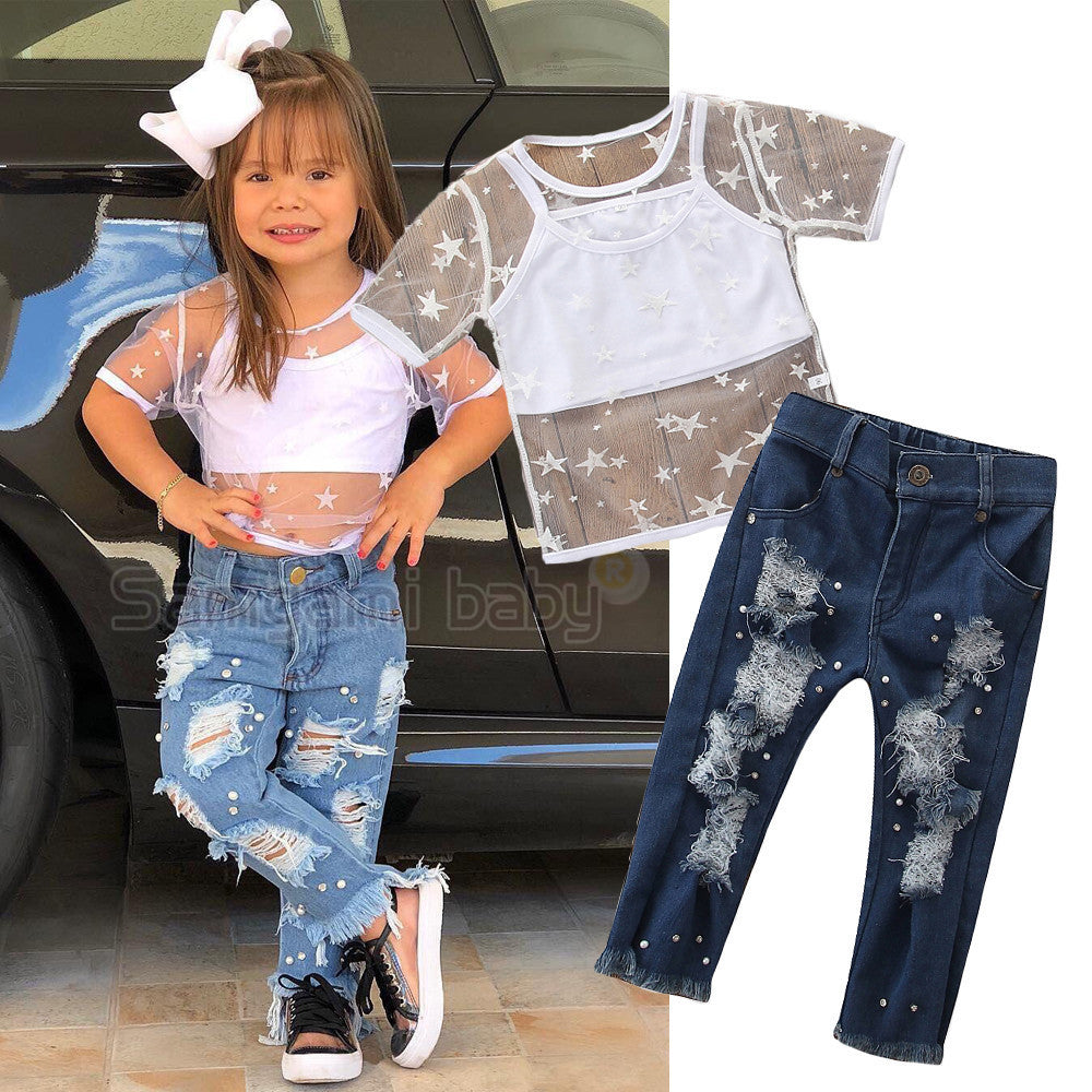 Girls Short Sleeve Star Clothing Set