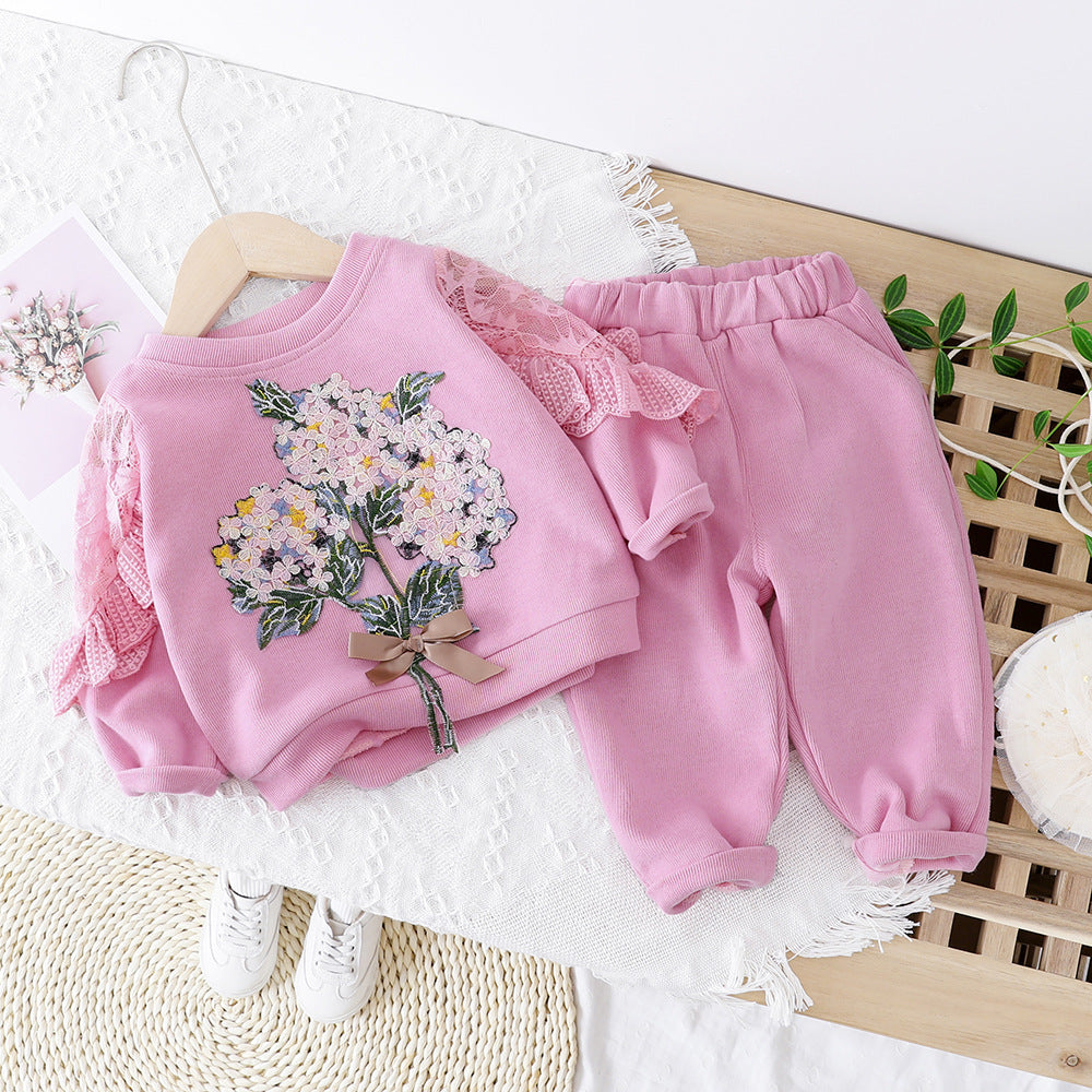 Girls' Clothing Baby Embroidered Lace Two Piece Set