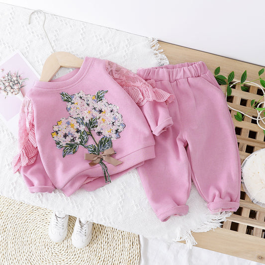 Girls' Clothing Baby Embroidered Lace Two Piece Set