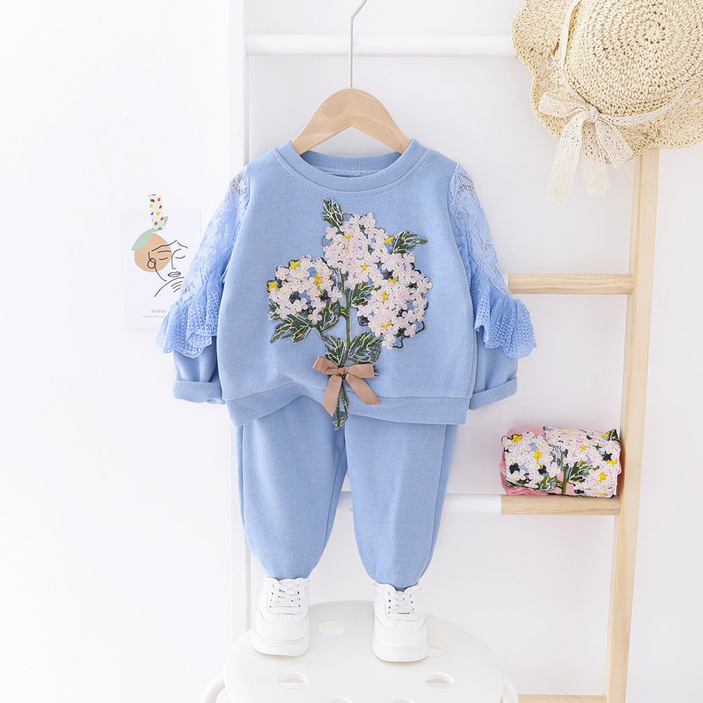 Girls' Clothing Baby Embroidered Lace Two Piece Set