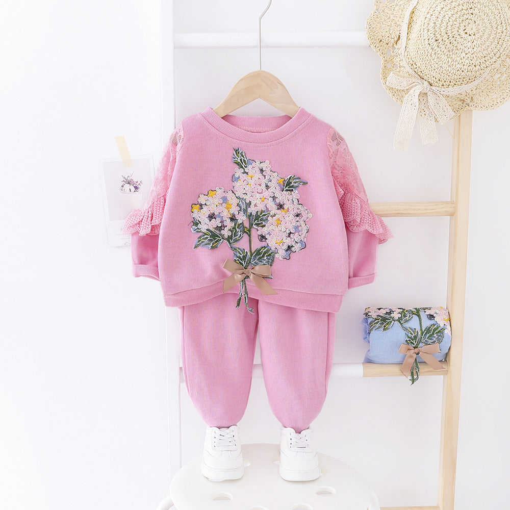 Girls' Clothing Baby Embroidered Lace Two Piece Set
