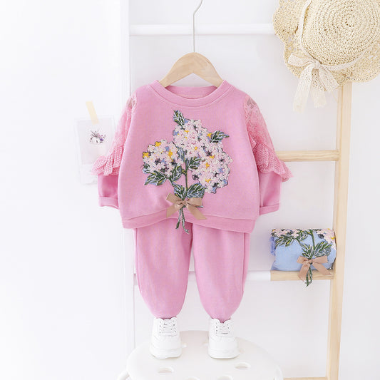 Girls' Clothing Baby Embroidered Lace Two Piece Set