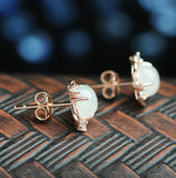 Ice Transparent Chalcedony Flower-Shaped Vintage Jade Three-Petal Earrings