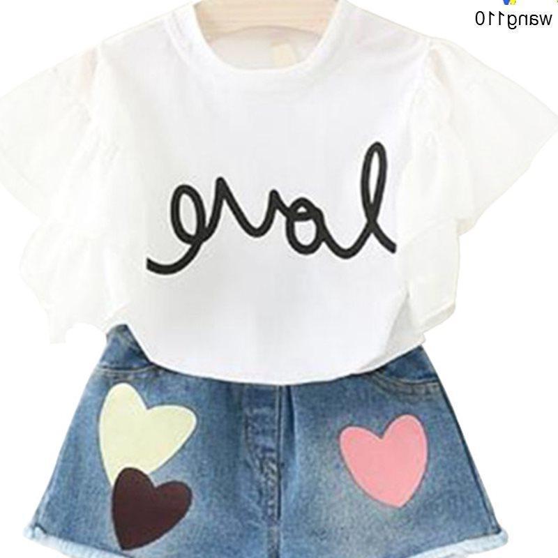 Girls Clothing Sets 2 pcs T-shirt Hole Pants Set
