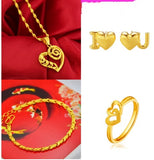 Sand Gold Jewelry Dragon and Phoenix Four-piece Set Valentine Gift