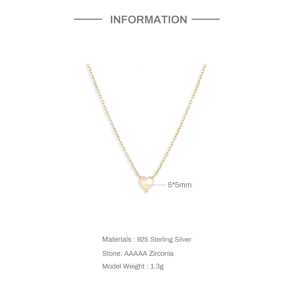 S925 Sterling Silver Simple Heart-shaped Diamond Necklace Valentine's Day Gift