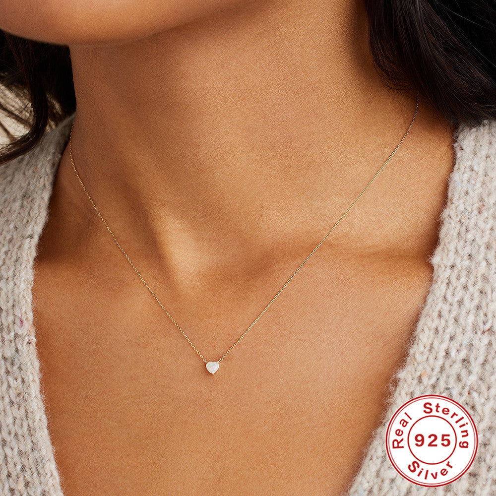 S925 Sterling Silver Simple Heart-shaped Diamond Necklace Valentine's Day Gift