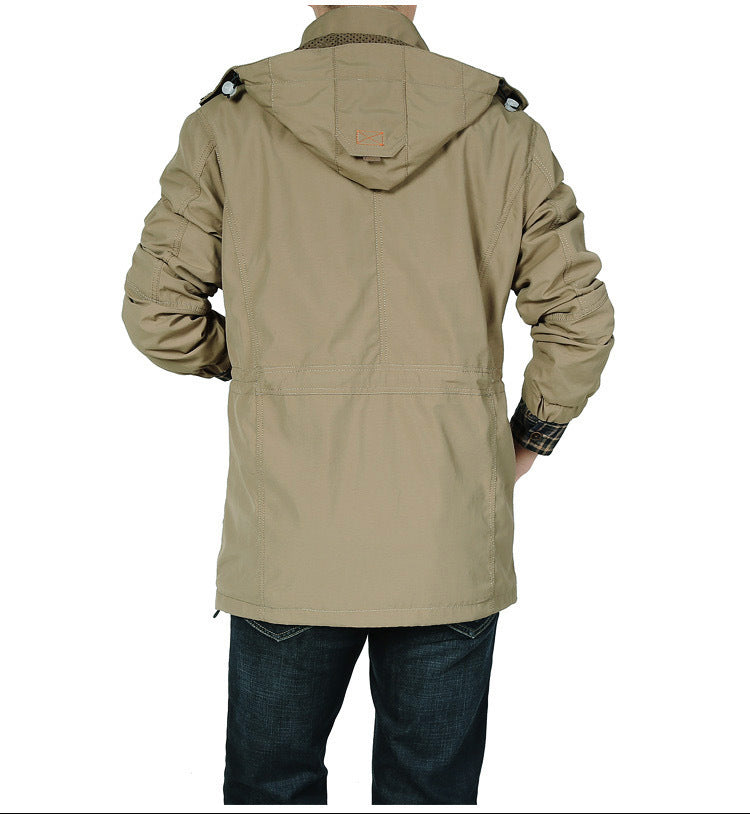 Men's casual outdoor waterproof breathable long hooded stand collar Jacket