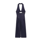 Halter Long Dress Woman Pleated Midi Dress