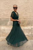 Chiffon Short-sleeved Dress Summer Fashion Print V-neck Long Dress, Women's Clothing