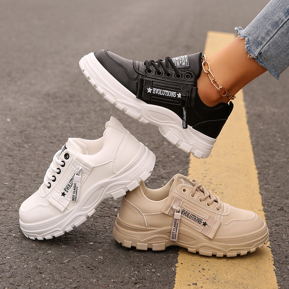 Women Shoes - Thick-soled Round-Toe Casual Women Sneakers
