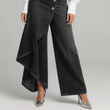 Denim Skort With Button Closure And Washed Finish For Women