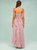 Pleated Halter Neck Long Dress With Lotus Purple Strapless