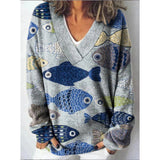 Women's 3D Digital Floral Print Long Sleeve Pullover