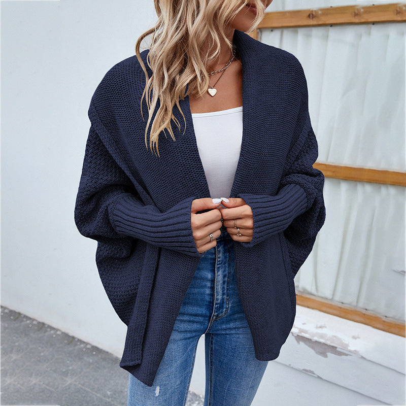 New Loose Knitted Sweater Solid Color Bat Sleeve