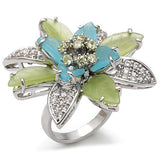 1W094 - Rhodium Brass Ring with Synthetic Synthetic Glass in Multi
