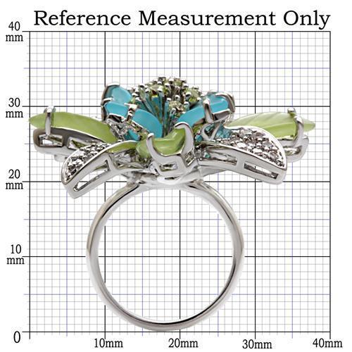 1W094 - Rhodium Brass Ring with Synthetic Synthetic Glass in Multi
