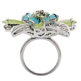 1W094 - Rhodium Brass Ring with Synthetic Synthetic Glass in Multi