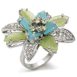 1W094 - Rhodium Brass Ring with Synthetic Synthetic Glass in Multi