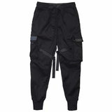 Ribbons Harem Joggers Men Cargo Pants Streetwear Hip Hop Casual Pockets Cotton Track Pants