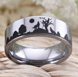 Wolf design rings for women, men's wedding band, 8mm silver tungsten ring, party jewelry engagement ring