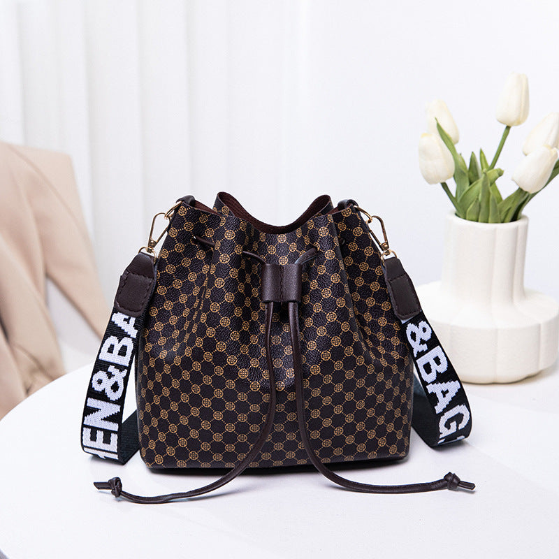 Printed Bucket Bag PU Multi Layer Soft Leather