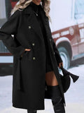 Trench Coat With Belt Winter Fashion Solid Color Long Jacket Outwear Women Clothing