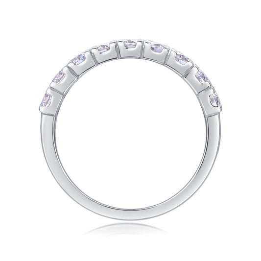Silver ring with small diamonds on a white background