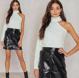 Strapless high collar twist sweater