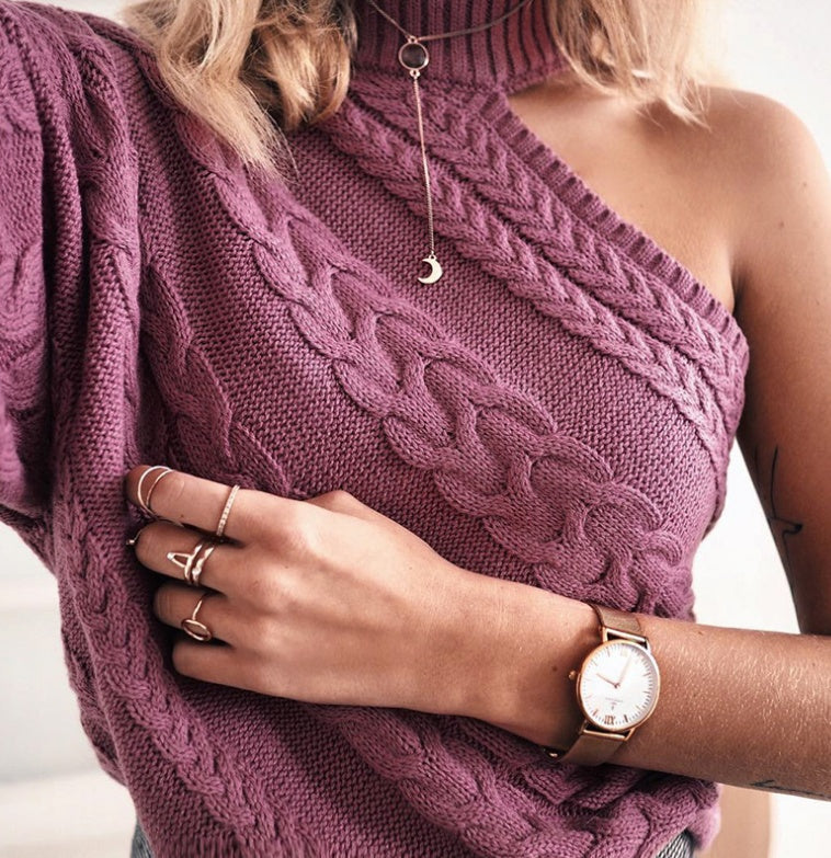 Strapless high collar twist sweater