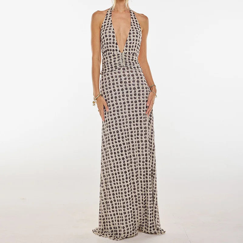 Floral Print Halter Maxi Bodycon Dress