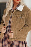 Corduroy Collared Neck Snap Down Jacket