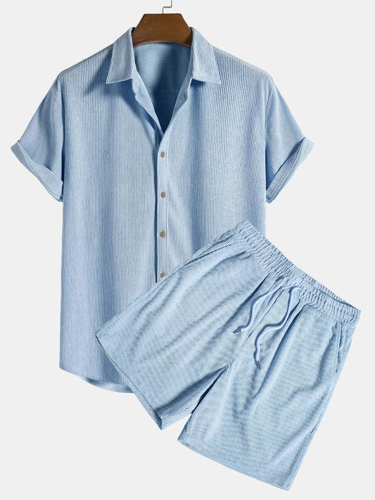 Corduroy Short Sleeve Suit Two Piece