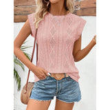 Eyelet Round Neck Cap Sleeve Top